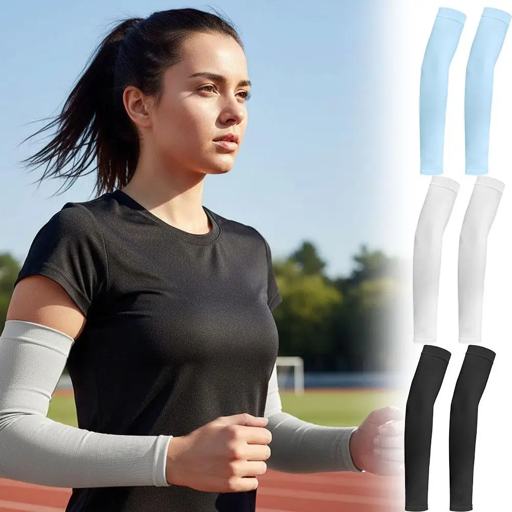UPF 50+ Cooling Arm Sleeves, 1 Pair Ultra-Thin UV Protection Compression Sleeves with Anti-Slip Cuffs for Outdoor Activities