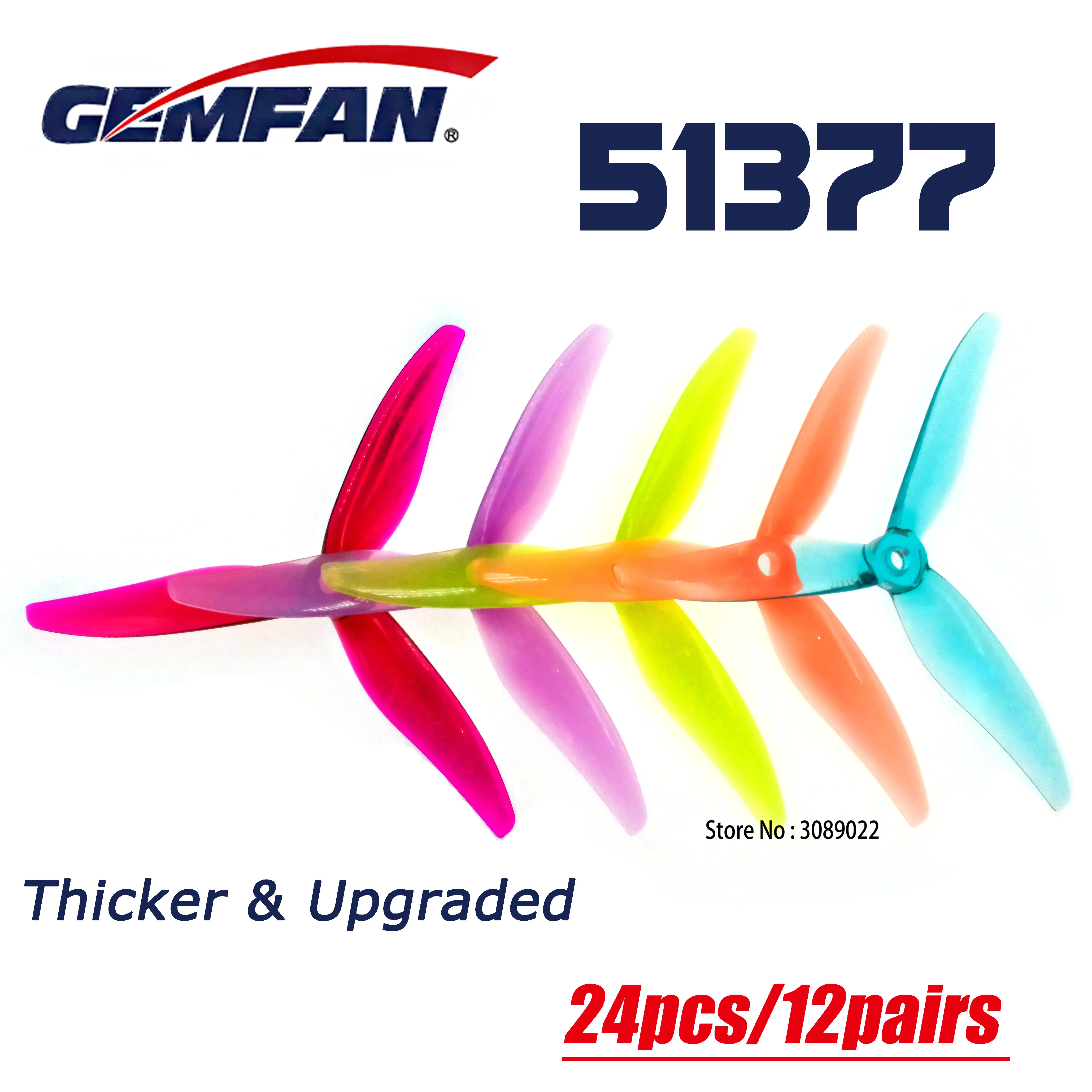 24pcs/12pairs Gemfan 51377 5inch 3 Blade/Tri-Blade Propeller Props FPV Racing Propeller For FPV Racing Freestyle Drone Parts