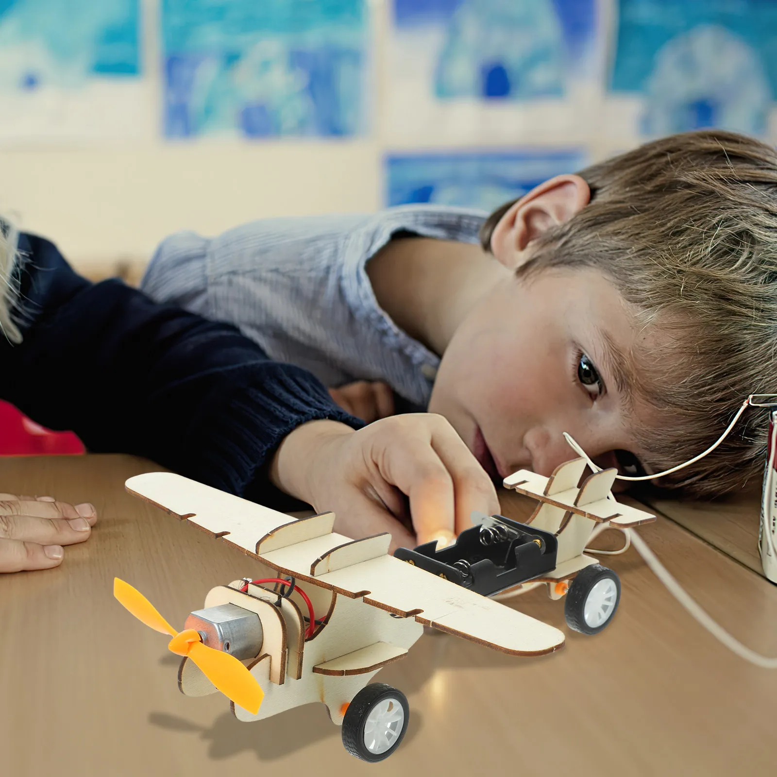 

1Set Kids DIY Wood Airplane Educational Experiment Stem Assembly Science Kit Electric Aircraft Puzzle Creative Learning