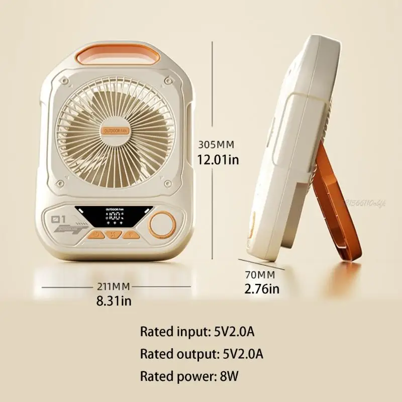 27RB مروحة قابلة للطي مريحة مع شحن USB وإضاءة مروحة ضوضاء منخفضة محمولة