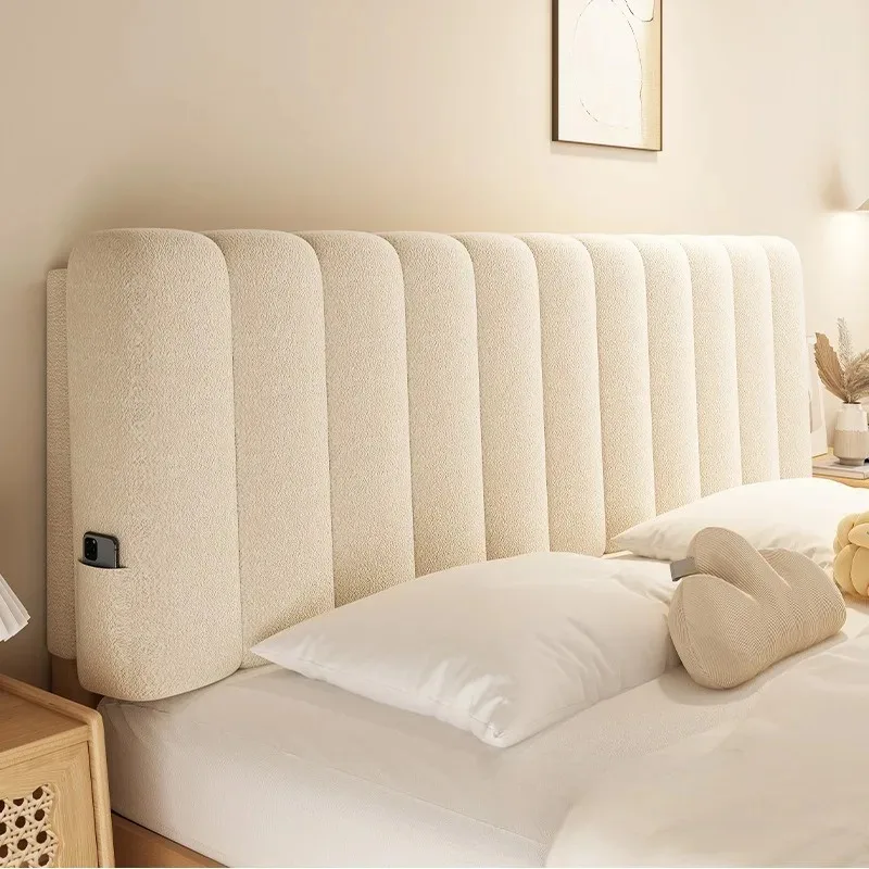 Cute Cream Teddy Velvet Bed Backrest Cushion Removable Washable Soft Headboard Pillow Rectangle Bed Head Padding for Bedroom