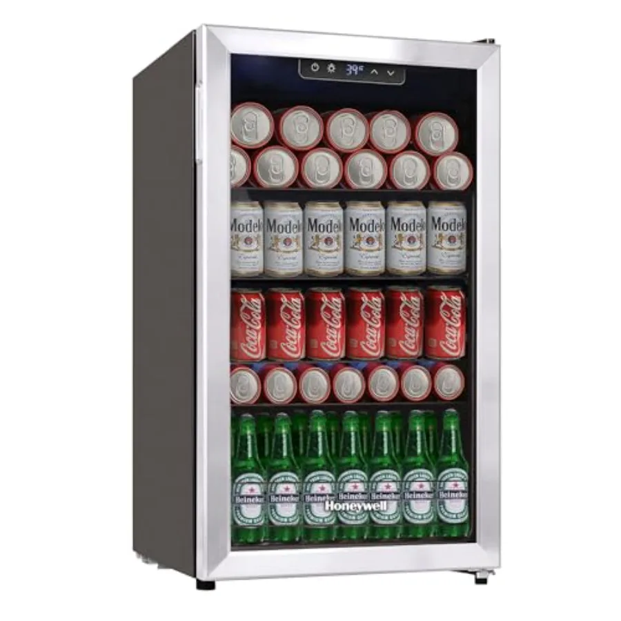 Beverage Refrigerator and Cooler, 116 Can Mini Fridge with Glass Door for Office or Bar, Stainless Steel, Black, Commercial Gra view 6