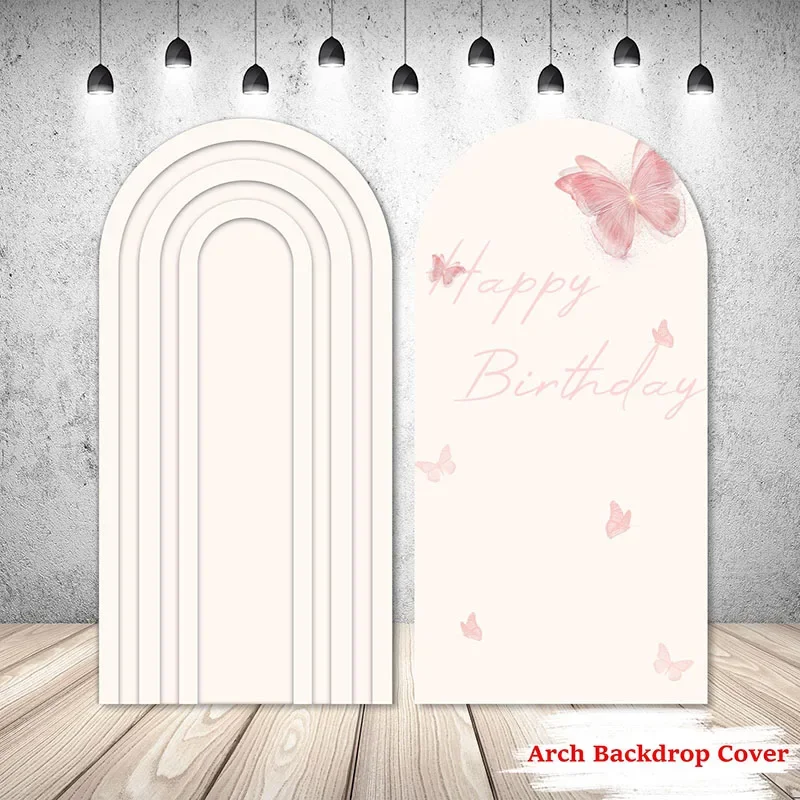 Mehofond Custom 2-Sided Pink Stripes Butterfly Sweet Girls Birthday Party Baby Shower Covers Chiara Arch Decor Backdrop Photo