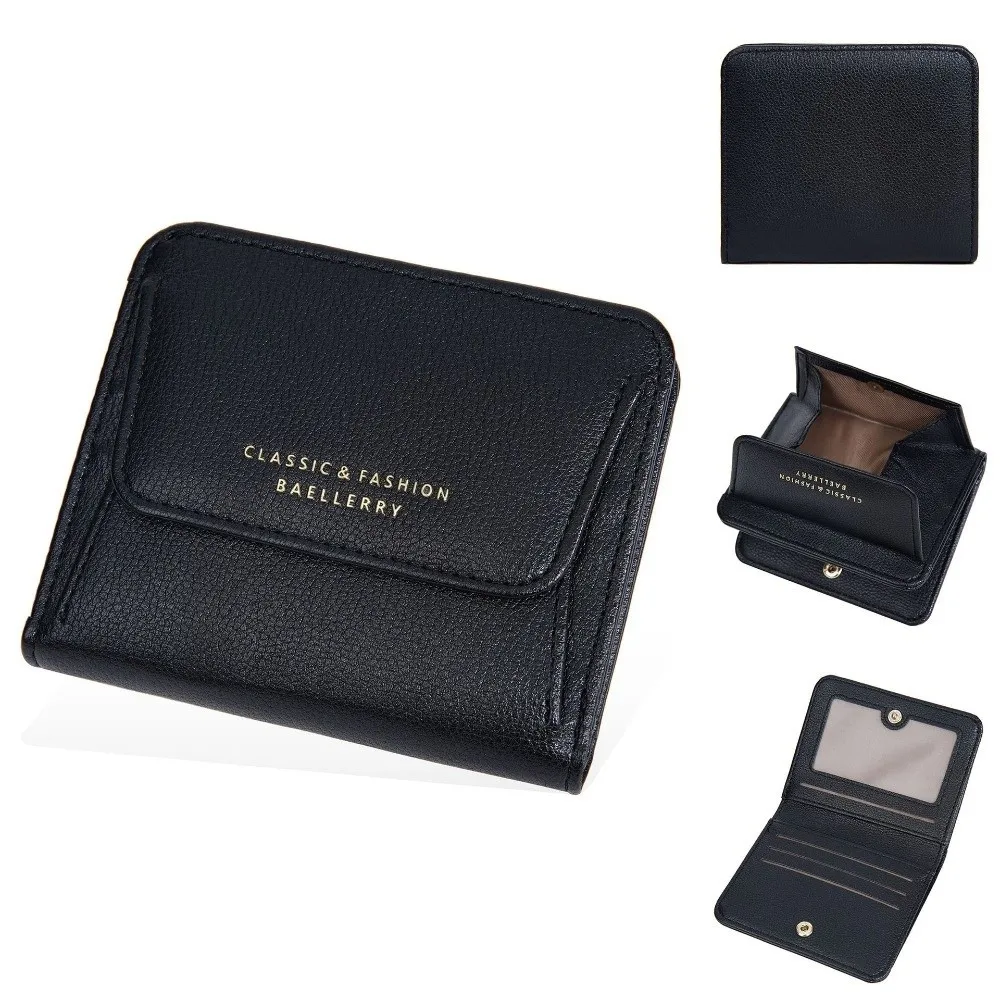

PU Leather Mini Short Wallet Large Capacity Lightweight ID Card Holder Korean Fold Student Coin Purse Women Girls
