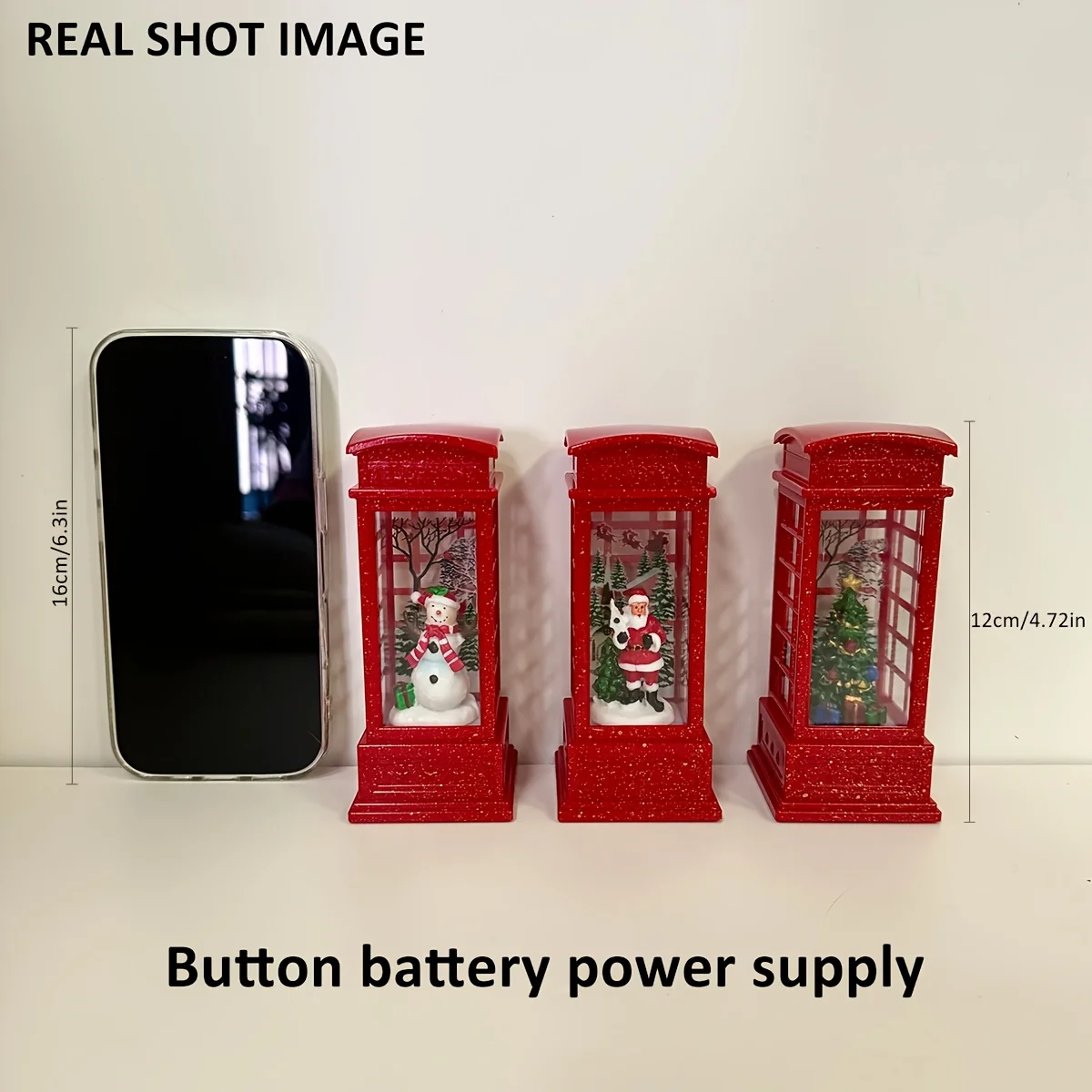 Dekorasi Telepon Gantung Natal dengan Sinterklas, Manusia Salju & Pohon - Ornamen Telepon Retro Merah dengan Lampu untuk Dekorasi Rumah