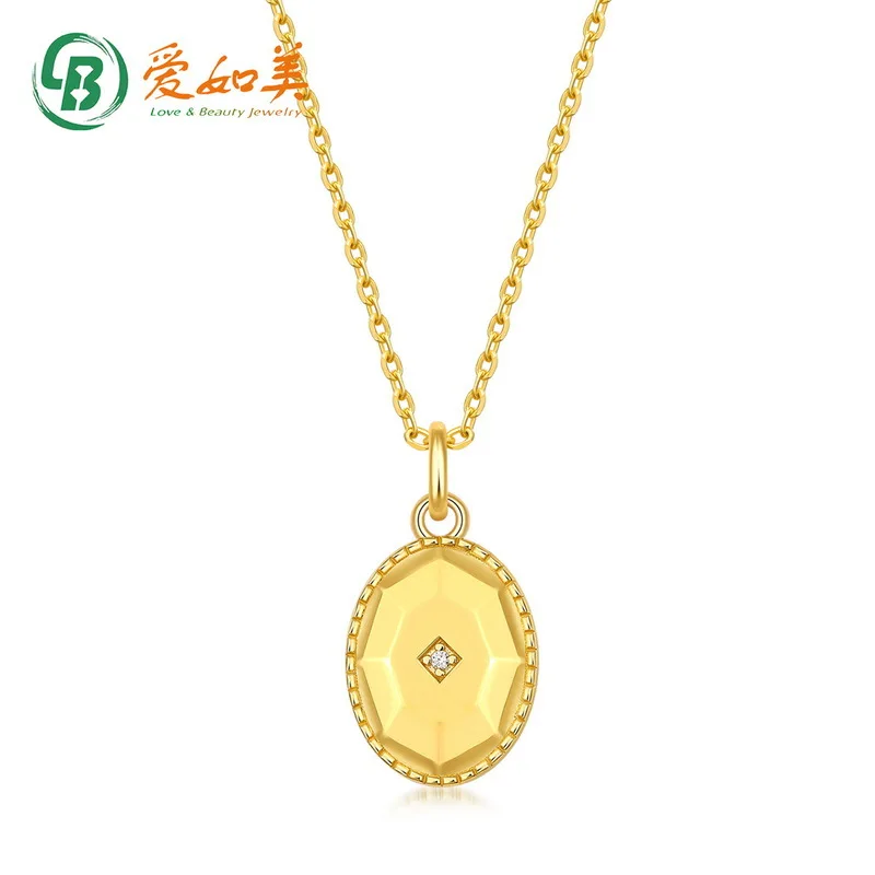 

Geometric Elliptical Peacock Stone Double-sided Pendant 18K Gold PT950 Platinum Silver Plated 7-layer Gold Locking Chain