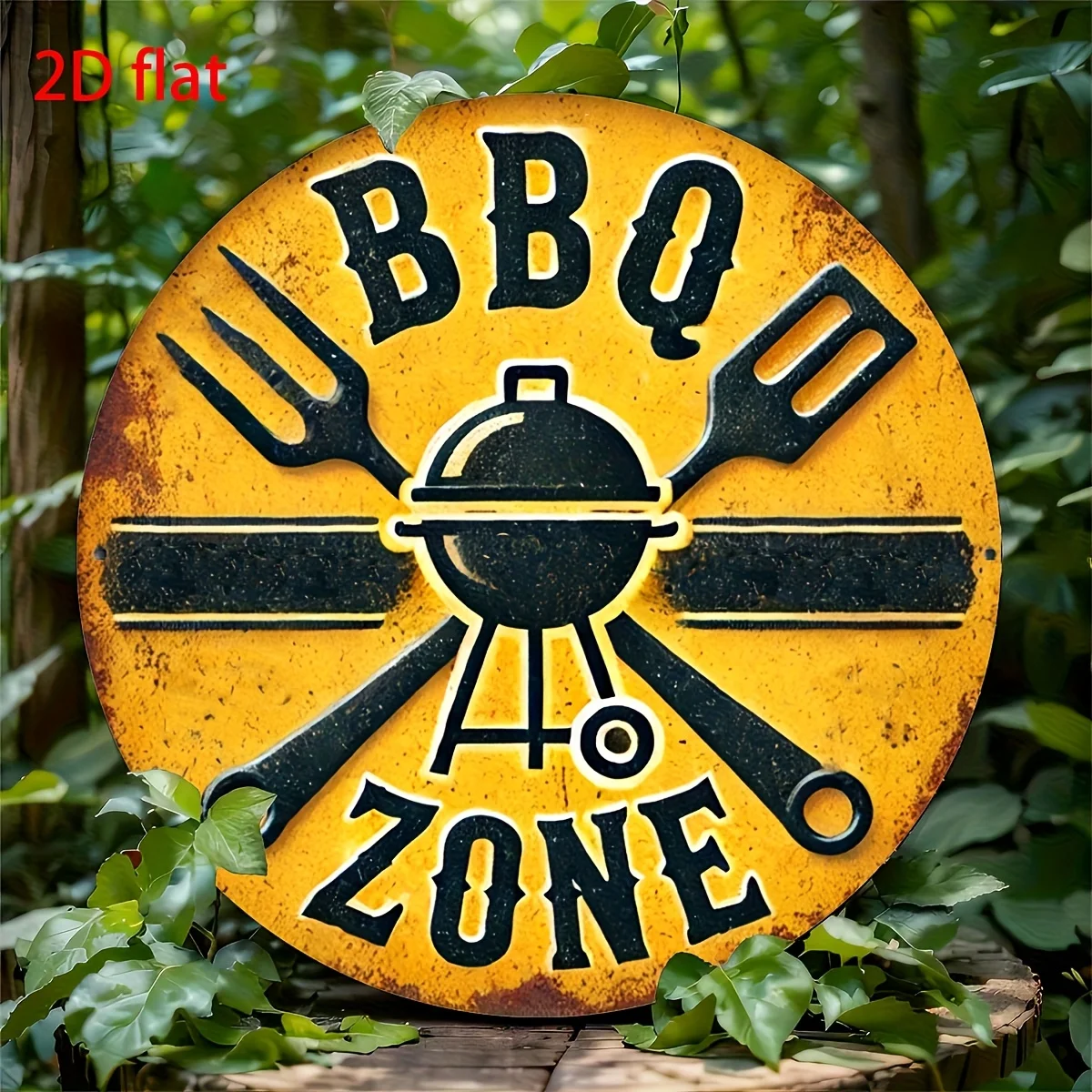

2D Flat, 2D Flat 1pc, Vintage 8x8 Inch 'BBQ Zone' Metal Sign Aluminum Wall Art for Outdoor, Patio, Garage, Cafe, Bar, and Garden