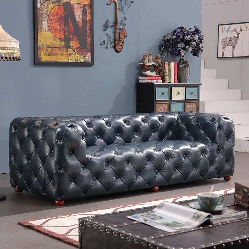 

light luxury industrial style sofa retro pull buckle reception leather sofa homestay apartment living room multi-person sofa