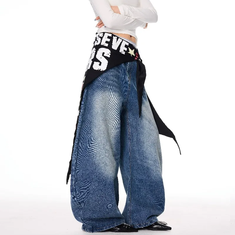 กระโปรงพลีททรงหลวมสำหรับผู้หญิง ฤดูใบไม้ร่วง ฤดูหนาว กางเกงยีนส์ทรงทหาร ทรงไบค์เกอร์ แฟชั่นขาบาน ขอบคม ทรงแจ๊ส ชุดทำงาน เต้นรำ สไตล์เรโทร