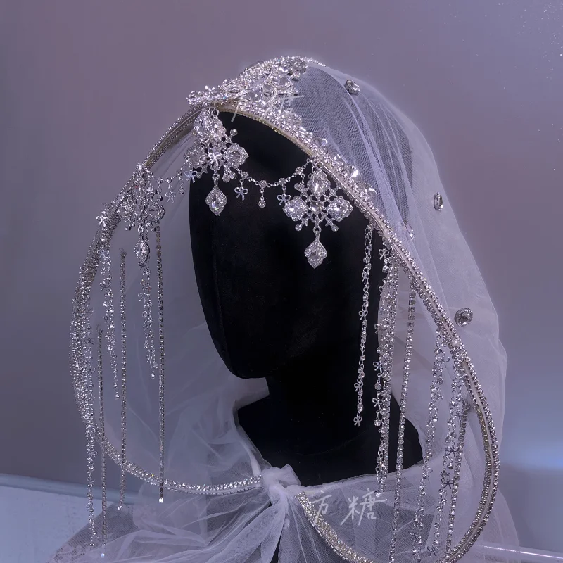 Rhinestone transparent yarn cape exotic princess forehead fringe fairy wedding dress bride