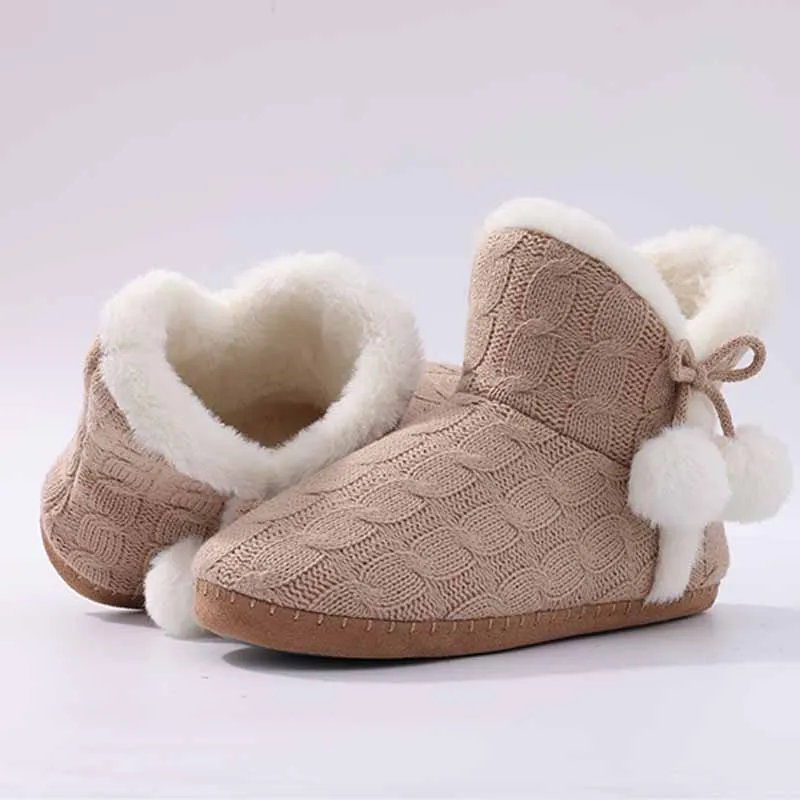 Crestar Women Winter Snow Boots Girls Fashion Plush Lined Warm Shoes Outdoor Non-slip Knit Fuzzy Cotton Boots Comfort House Shoe