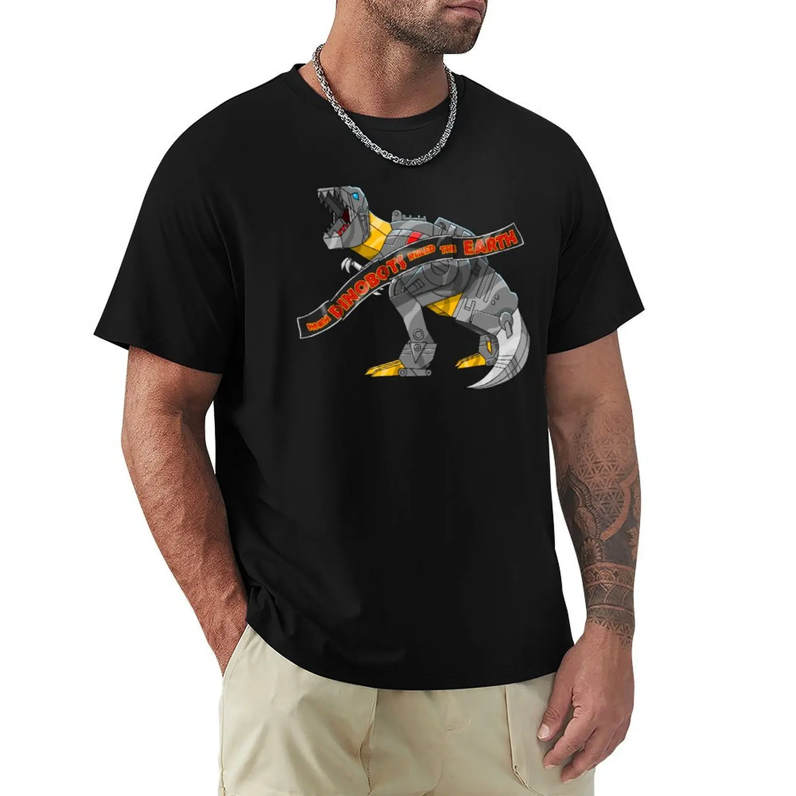 

When Dino Bots Ruled The Earth T-Shirt Retro Style Print Casual Top