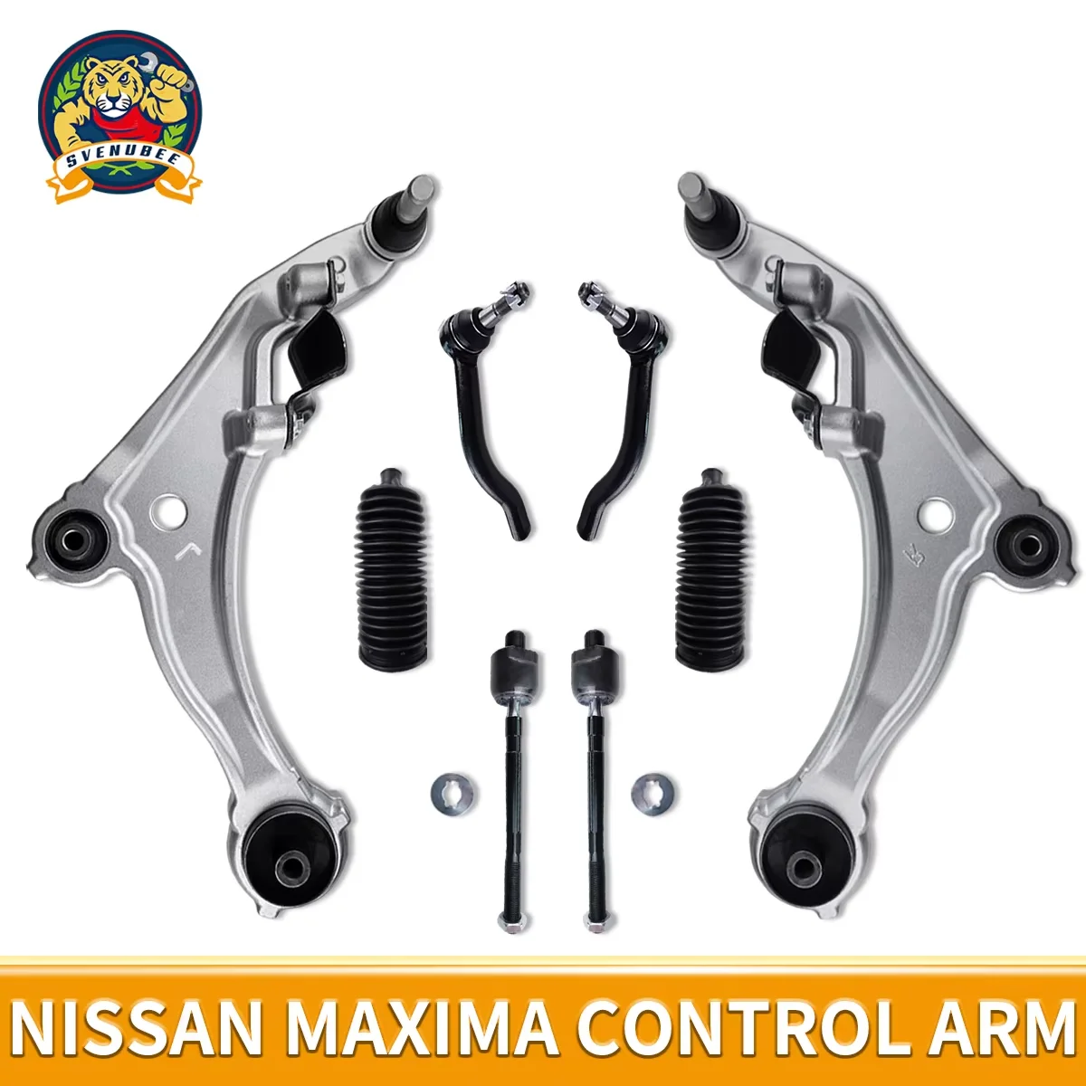 Svenubee 8Pcs Front Lower Control Arm Tie Rod End Link Boots Bellows Suspension Kit - Nissan Maxima 2009-2014