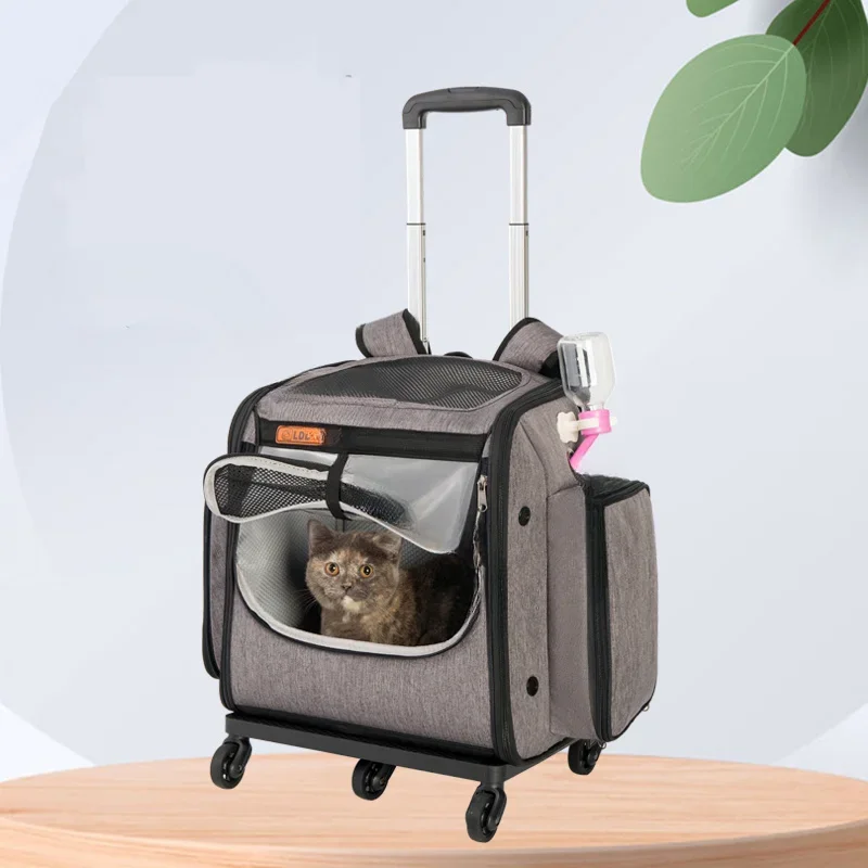 Modern Pet Dog Cat Trolley Case for Travel Hiking Walking Outdoor Cat Backpack Large Capacity Breathable Foldable Transport Bag