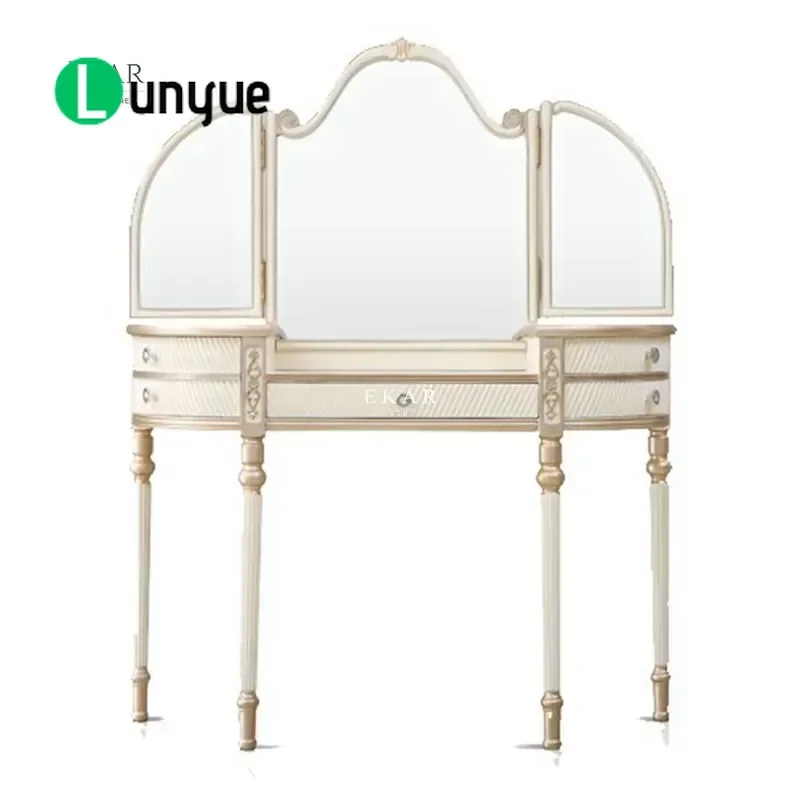 Antique White Wooden Dresser with Mirror Vintage Style Bedroom Furniture Storage Cabinet Vanity Table for Home Decor Elegant