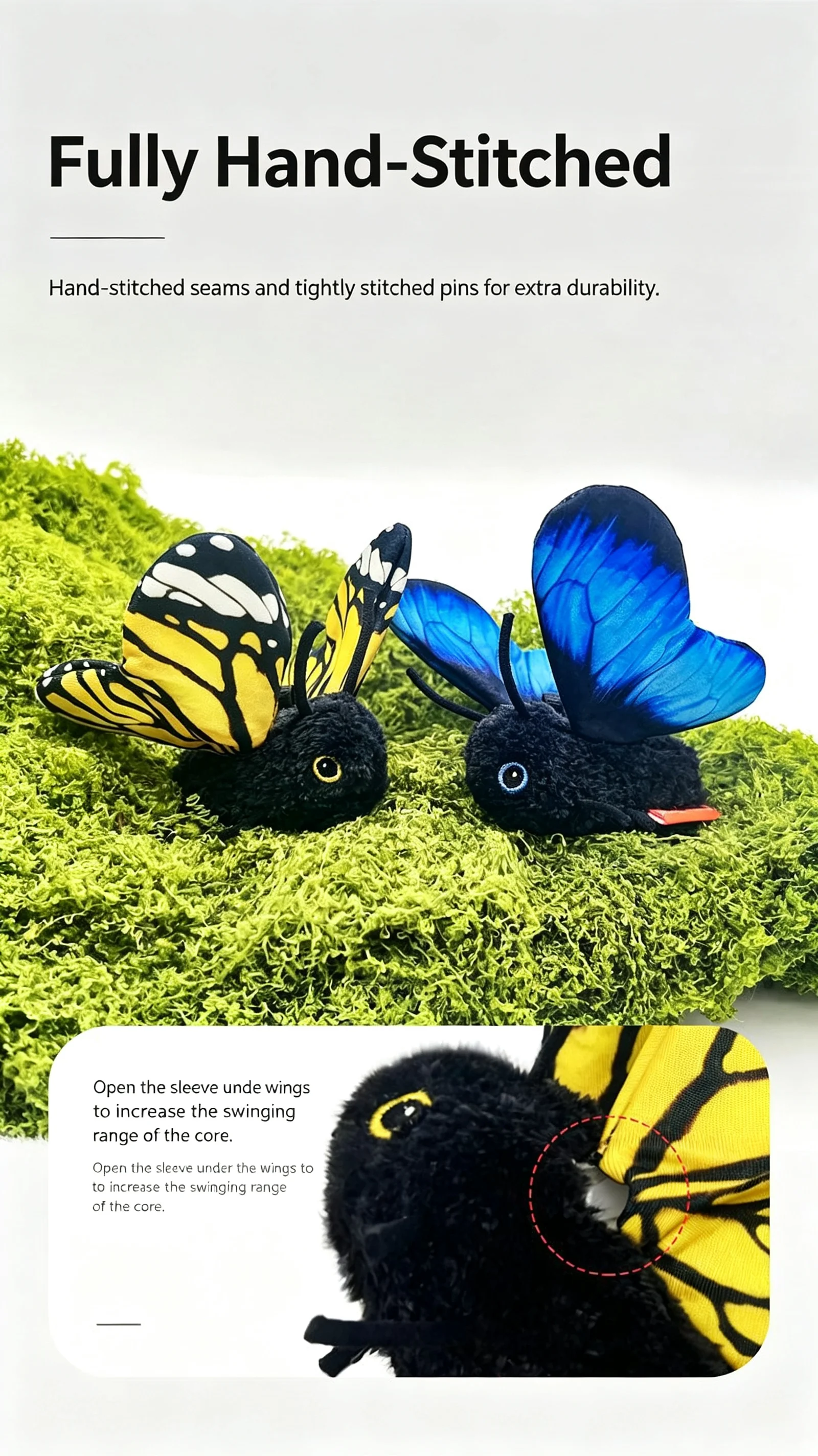 Simuliertes Schmetterlings-Insekten-Katzenspielzeug, automatische elektrische Katzenangel, selbstspielendes, langeweilelösendes, interaktives Haustierspielzeug für Kätzchen – Detail 5
