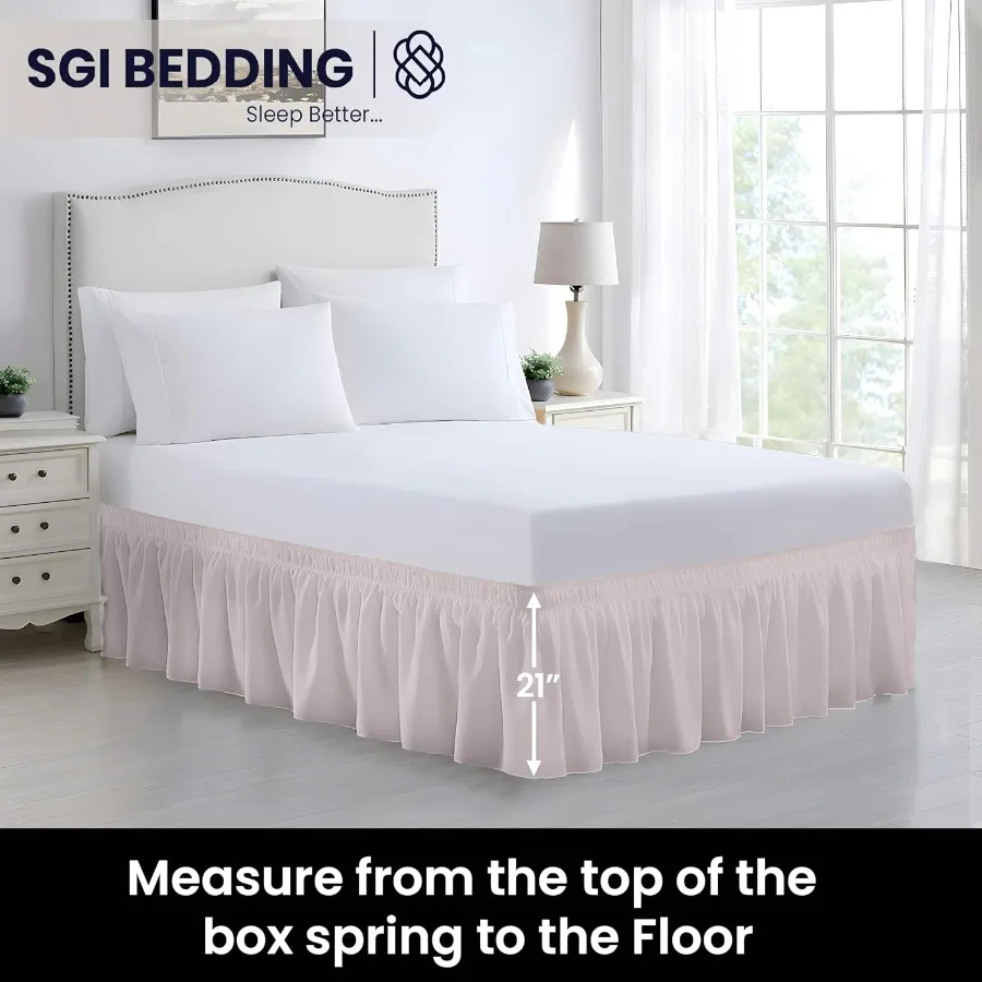 تنورة سرير ملفوفة مقاس 21 بوصة لأسرّة بحجم كوين لا تتطلب رفع مع أشرطة مرنة قابلة للتعديل وسهلة التركيب كلاسيكية #5