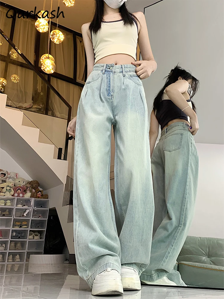 

Jeans Women Washed Straight Ulzzang Prevalent Hipster Cool Girls Temperament Loose High Waist Trousers Summer Trendy New Street