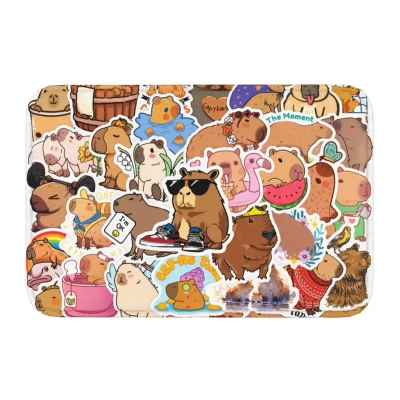 Custom Cute Giant Cavy Capybara Collage Front Door Mat Anti-Slip Indoor Absorbent Doormat Floor Bath Entrance Rug Carpet