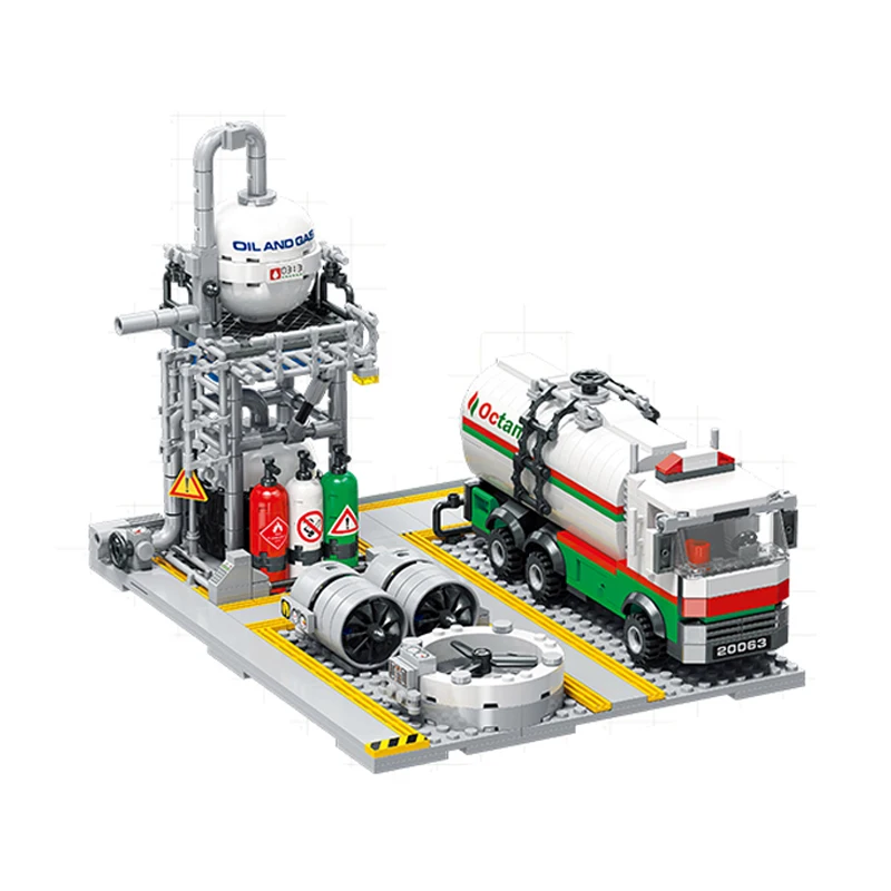 City Street View Bouwstenen Aardgasopslagcentrum Laboratorium Transportstation 3 in 1 Assemblagemodel Bakstenen Cadeau voor volwassenen