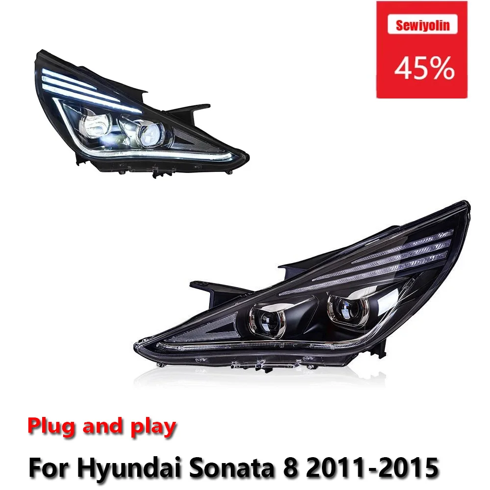 

Sewiyolin Car LED Headlight Assemblies For Hyundai Sonata 8 2011-2015 Fog DRL Brake Turn Signal Lamp Plug and Play