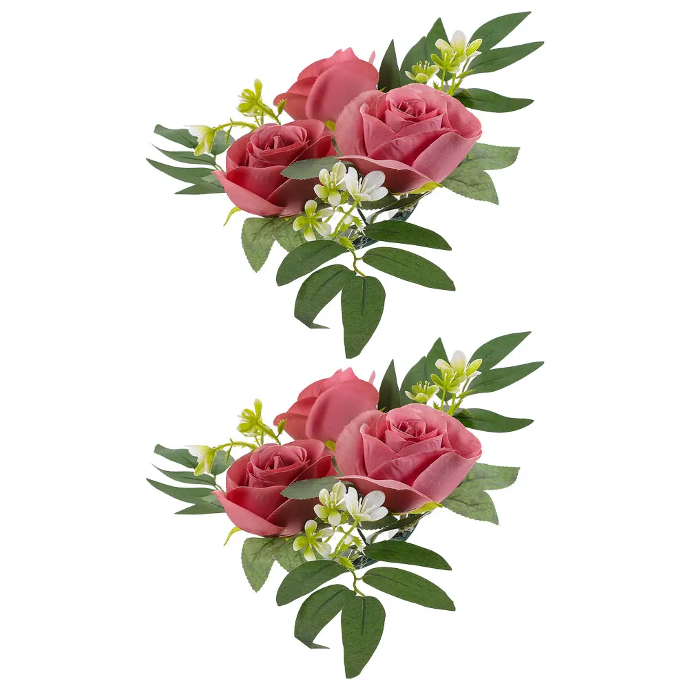 

2pcs Artificial Rose Wreath Rings for Wedding Decorations Lightweight Floral Arrangement Table Placement Simulated
