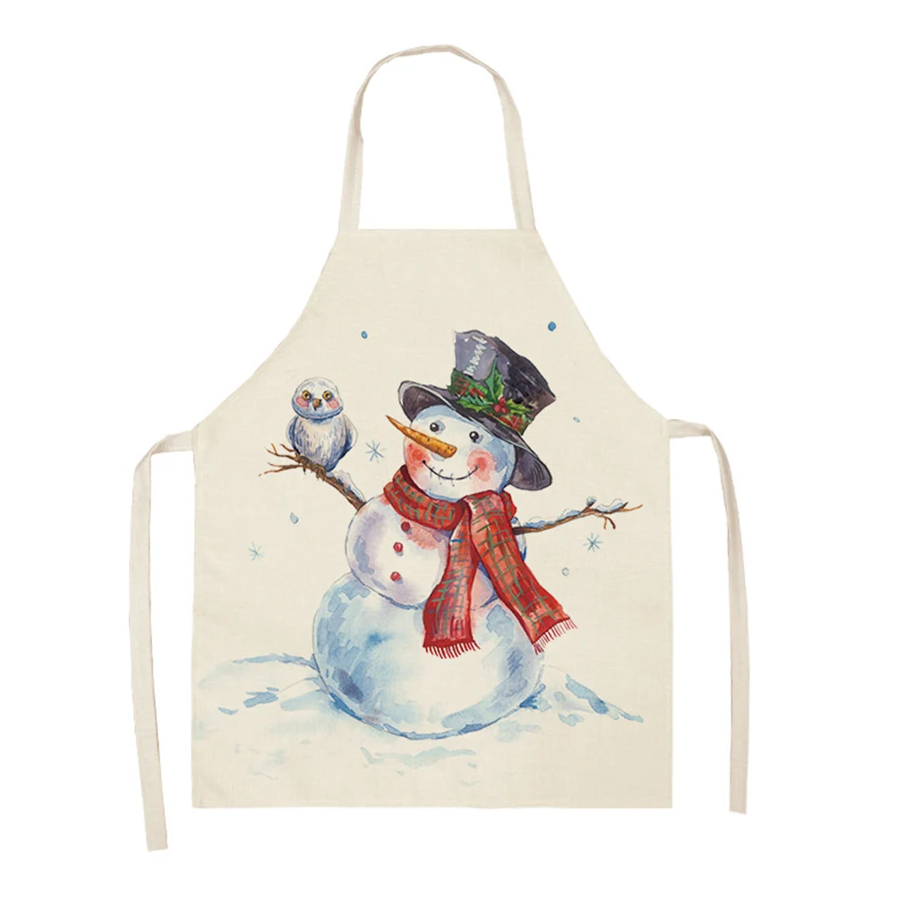 Santa Kitchen Apron 66x47CM Christmas Snowman Sleeveless Cotton Linen  Cooking Household Cleaning Tools