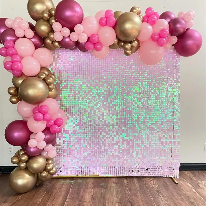 

Shimmer Wall Backdrop Pink Iridescent Square Sequin Wall Panel Backdrop for Wedding, Anniversary, Birthday, Party, 24 Panels