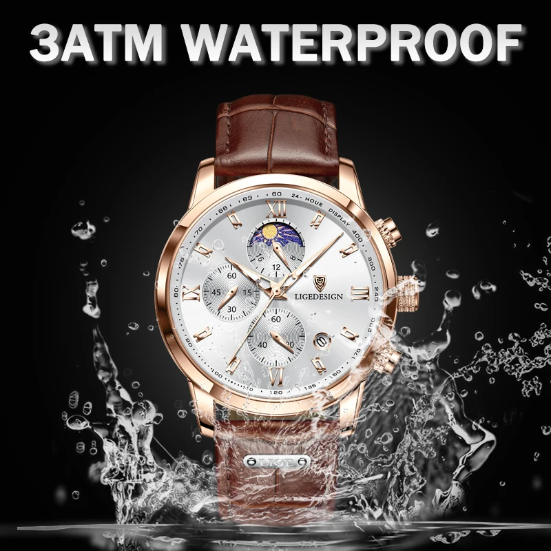 LIGE メンズ腕時計ファッションクォーツ時計トゥールビヨン時計本革防水時計メンズミリタリー腕時計男リロイ Hombre