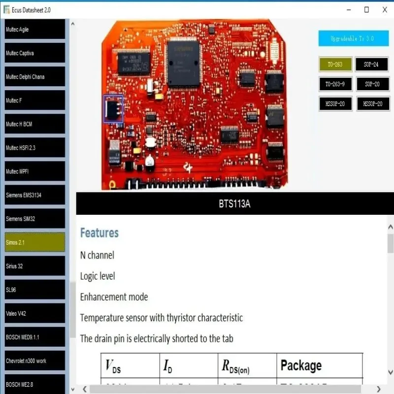 Il software Ecus DataSheet 2.0 con schemi e componenti PCB per ECU per auto include diagrammi di cablaggio, guide di risoluzione dei problemi