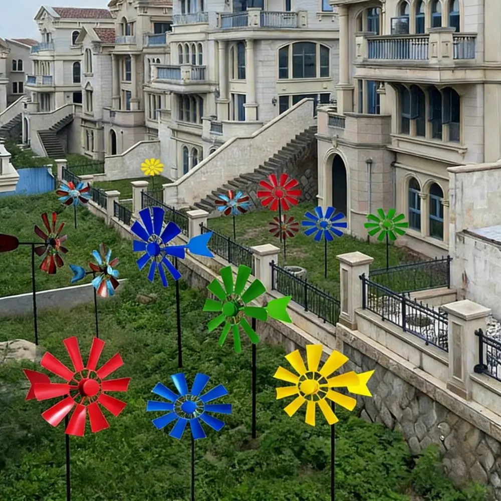 High Quality 24*73cm Wrought Metal Rotating Windmill 8 Colors Metal Landscape Ornament Garden Plugin Rotating Windmill