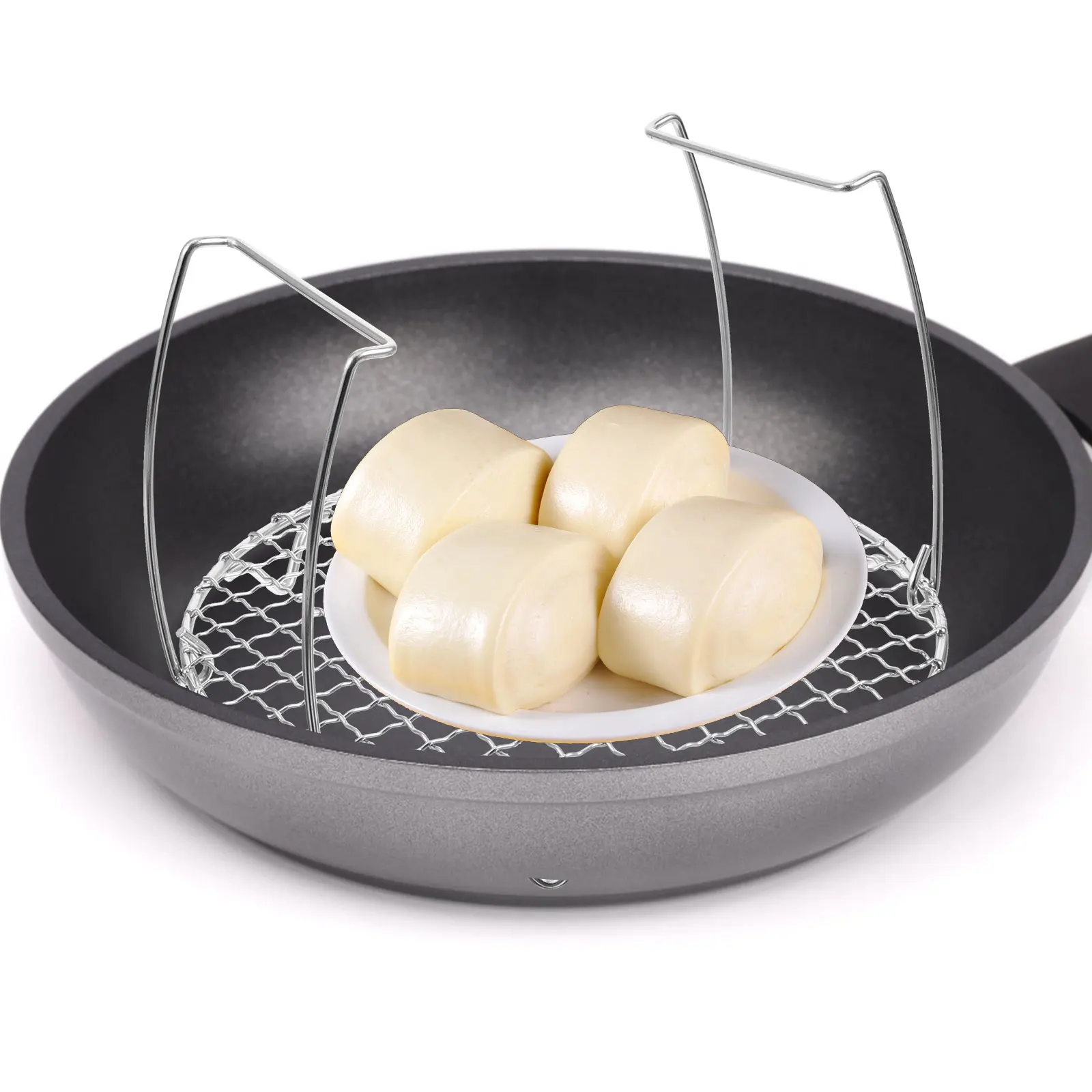 

Multifunctional Stainless Steel Steamer Rack Round Kitchen Cooking Accessory For Air Fryer Rice Cooker With Handles Draining
