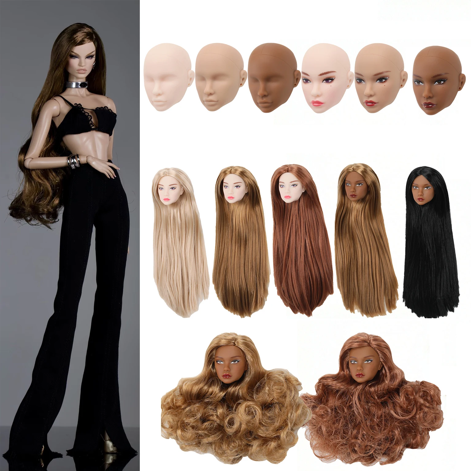 1/6 BJD Supermodel Doll Gen3 Head Parts Exquisite Make-up Fashion Hand-painted Make-up Practice Nylon Hair For 30cm FR Doll Head