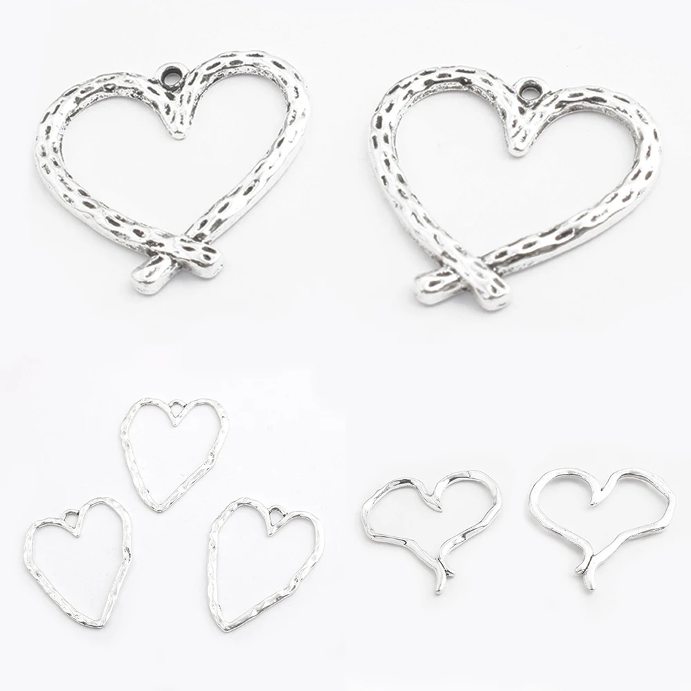 5Pcs Zinc Alloy Heart Frame Charms Love Textured Hollow Bezel Pendant For DIY Resin Earrings Necklace Jewelry Making Accessories