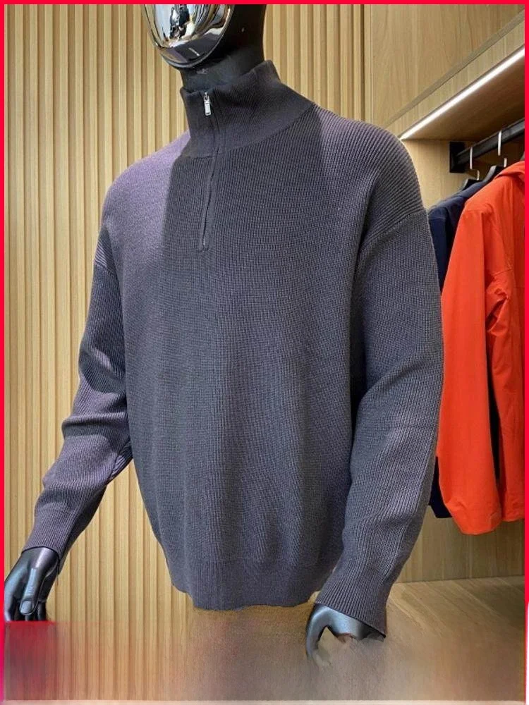 

Мужской повседневный вязаный свитер с простым дизайном, на молнии, с воротником-стойкой, теплый, однотонный, зимний, модный, с длинными рукавами, стандартный крой