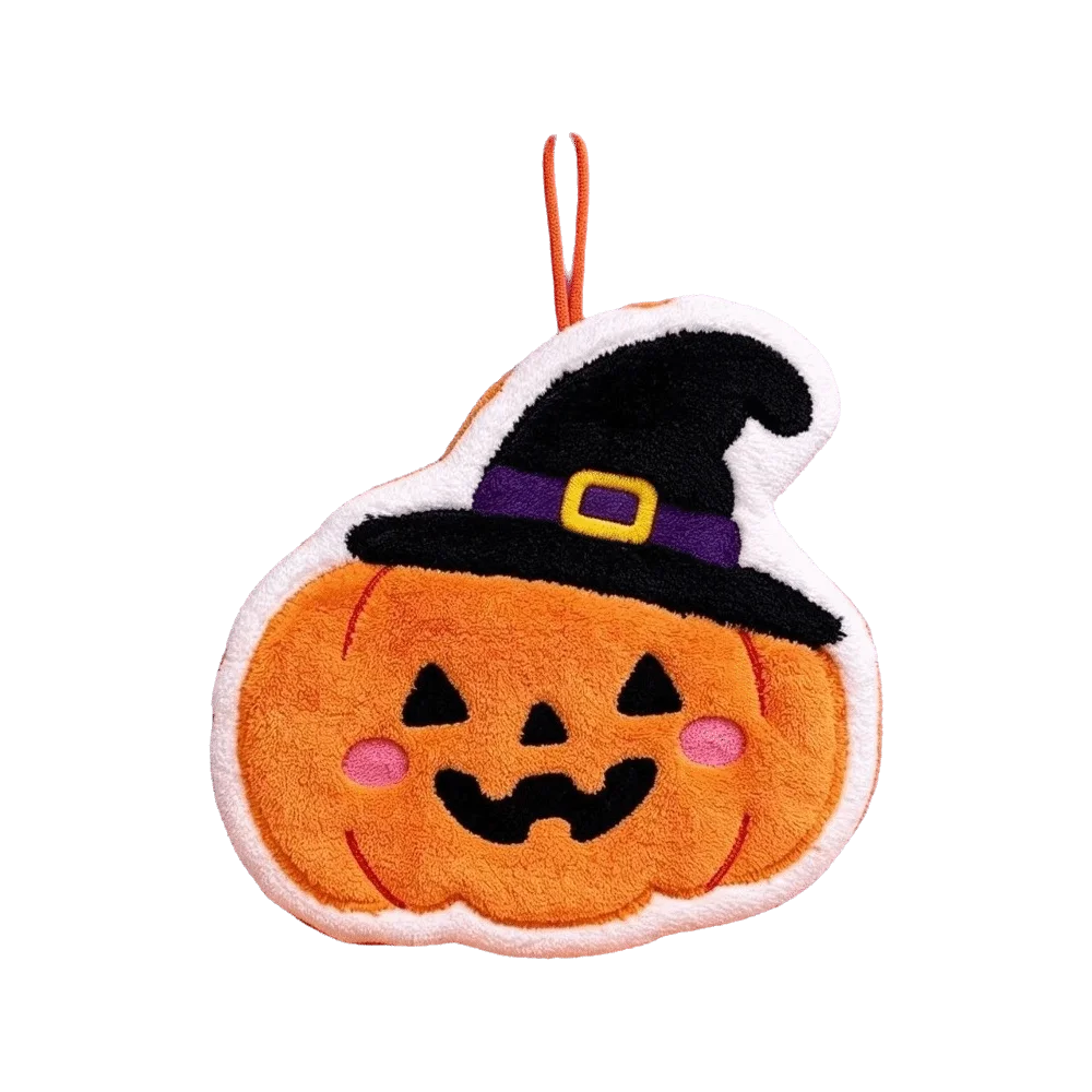 Embroidered Design Halloween Hand Towels Hanging Loop Soft Fabric Kitchen Hand Towels Washable Material Funny Pattern