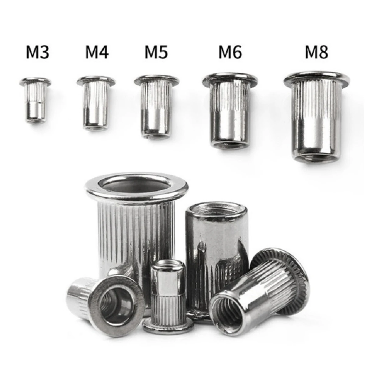 70/93/100/126/180PCS boxStainlessSteel FlatHead Rivet Nuts Set M3 - M10 Insert Reveting Multi Size Stainless Steel Rivet Nut Set
