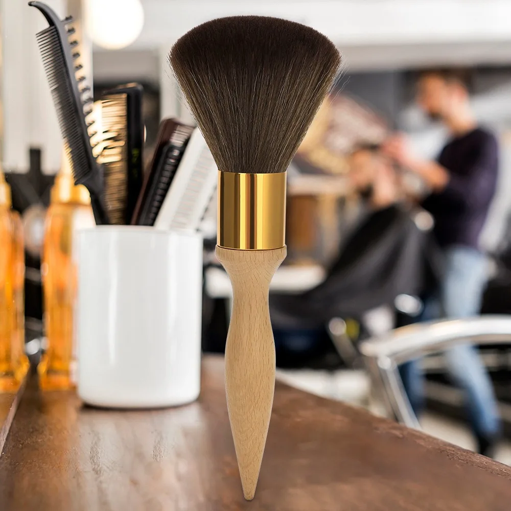 

Wooden Handle Hairdressing Professional Soft Brush Anti-Static Neck Face Duster Dust Removal Cleaning Brush Haircut Makeup
