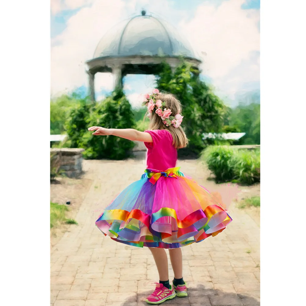 Rainbow Tutu Skirt Girls Size L Color Gradient Tulle Dance Costume Ballet Party Dress Cosplay Masquerade Sleepover Birthday