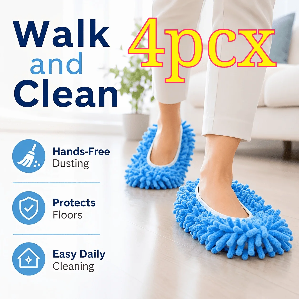 4PCS Floor Cleaning Mop Slippers, Soft Non-Slip Reusable Covers, Washable for Hardwood/Tile, Great for House/Gift