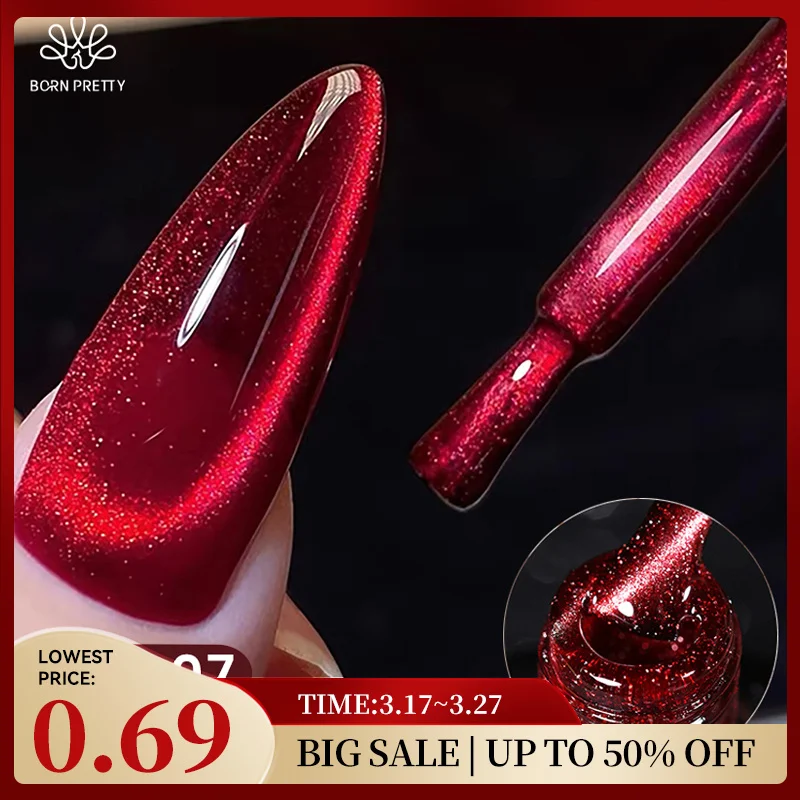 BORN PRETTY 10ml Dark Red Cat Magnetic Gel Nail Polish for Winter Nails DIY Jelly Glass Silver-Light Varnis Semi Permanent