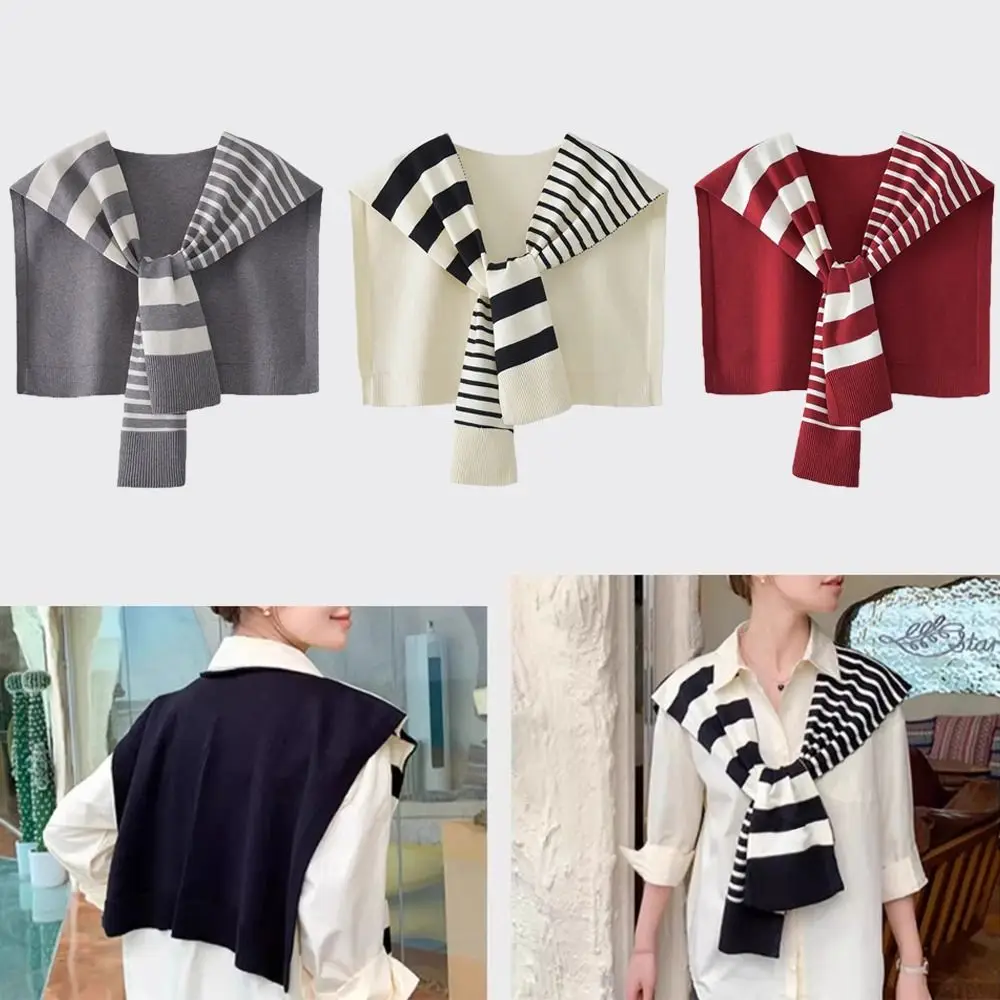 New Knitted Stripes Shawl Fashion Versatile Plus-Sized Neck Protection Shoulder Shawl