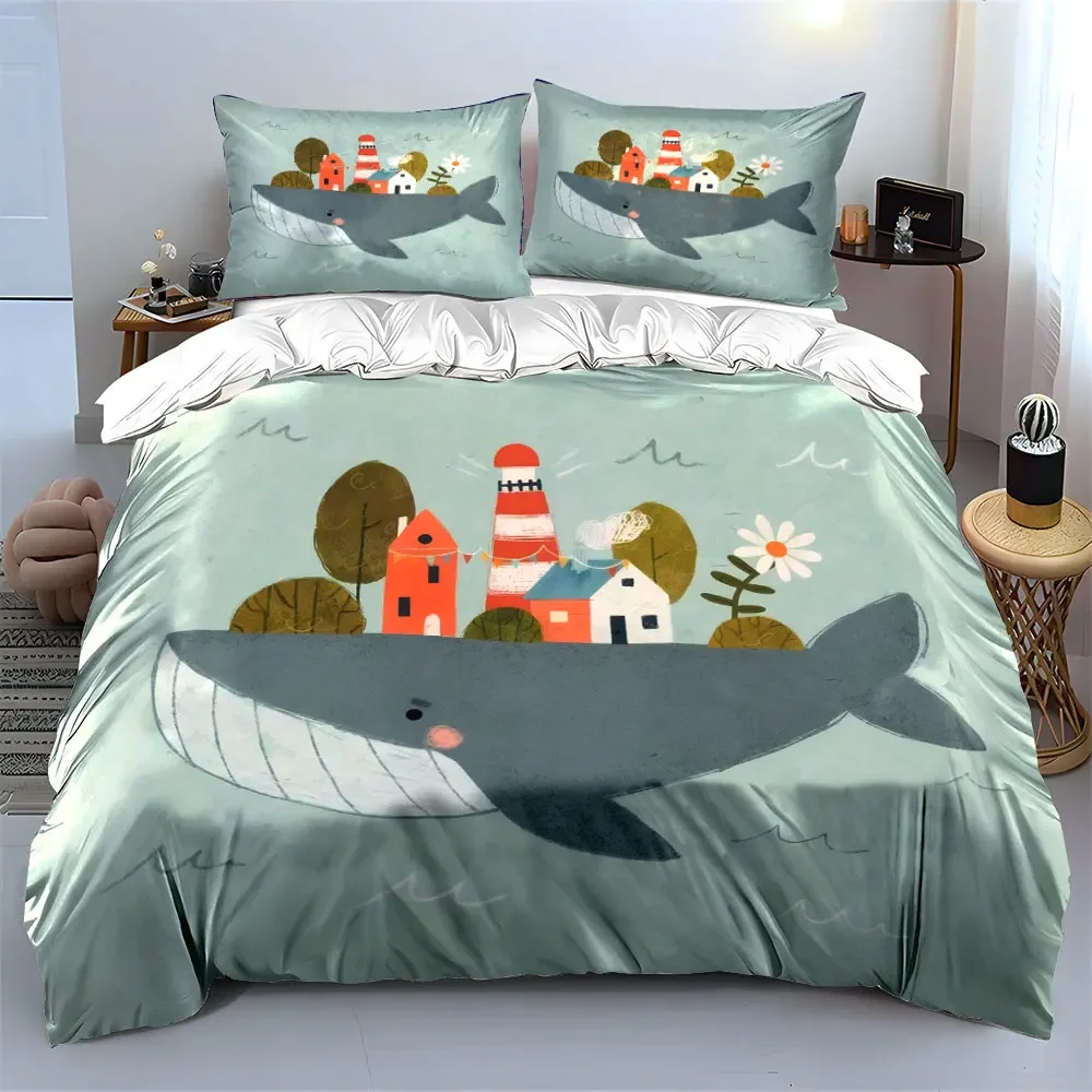 Whale Village Art Decor Set Soft Comfortable Duvet Cover Bedding Set Included 1*Duvet Cover & 2*Pillowcases, gift
