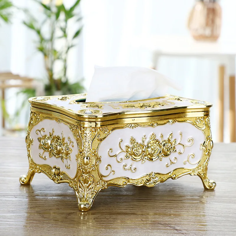 High-grade Gold-plated Tissue Box Household Acrylic Gold-edged Napkin Storage Dining Table Three-dimensional Floral