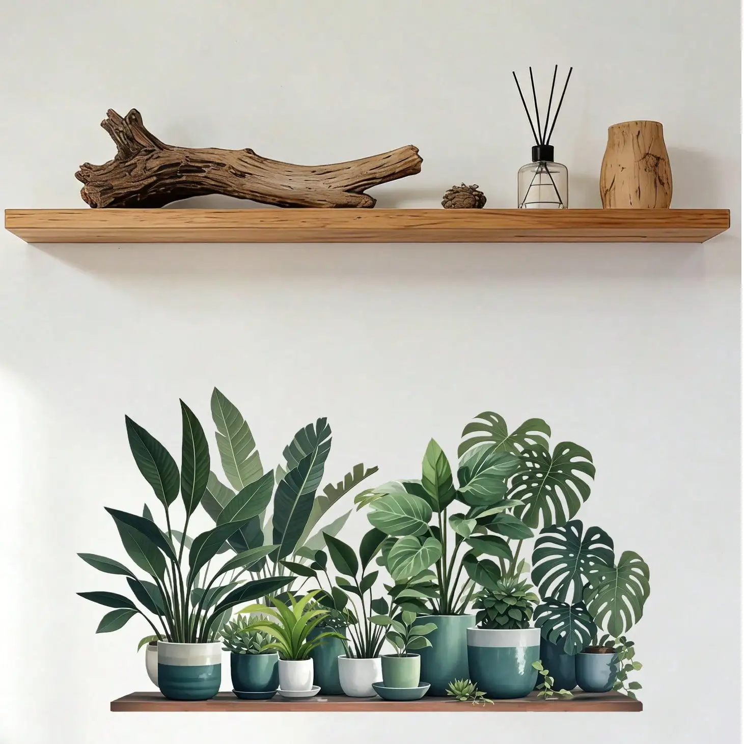 Fresh Instagram style potted plant wall stickers for foyer/study decoration, waterproof self-adhesive background wall stickers