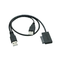 USB 2.0 to 6+7 13Pin Slimline Slim SATA Cable with External USB2.0 Power Supply for Laptop CD-ROM DVD-ROM for HDD Caddy