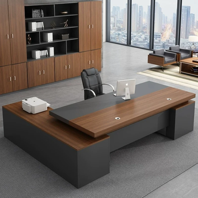 T*-Premium L-Shape Boss Desk with Cable Grommets & Side Storage, Commercial Use*-