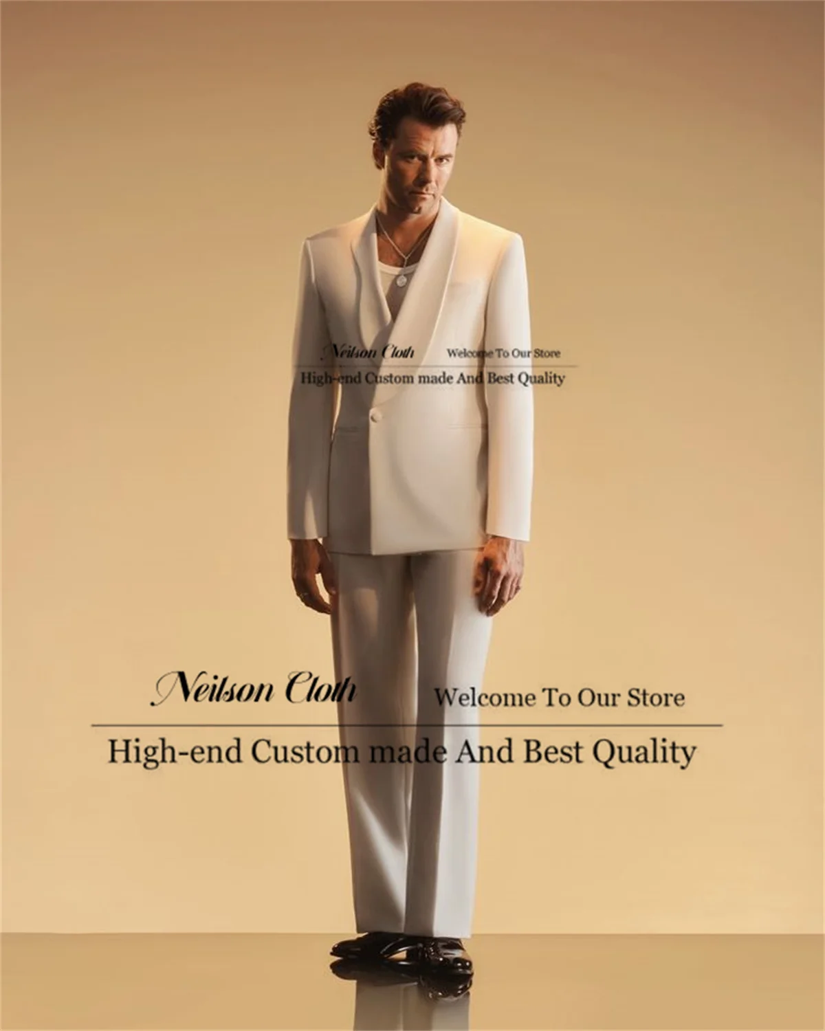 

Formal Shawl Lapel Male Prom Blazers 2 Pieces One Button Sets Groom Wedding Tuxedos Customized Groomsmen Terno Masculino