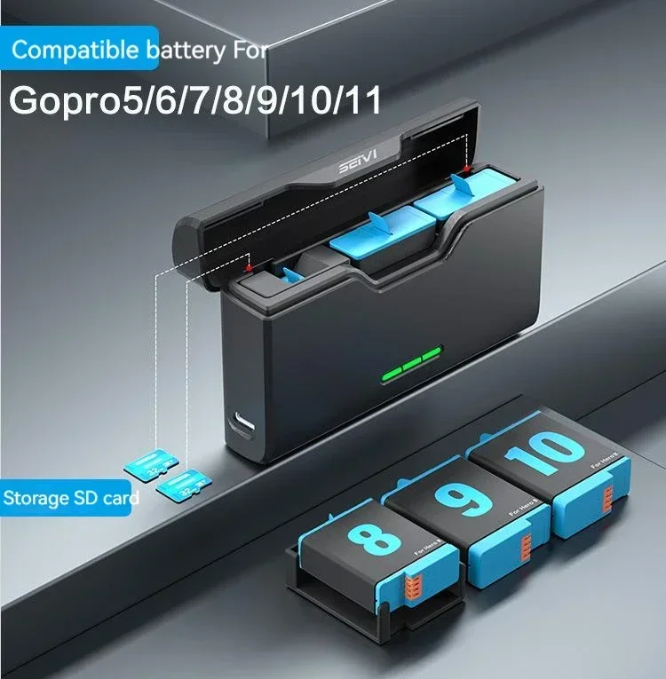 Universal Battery Charger for GoPro Hero 11 10 9 8 7 6 5 Camera Accessories Fast Smart Charging Case Charger Storage Box SD Slot