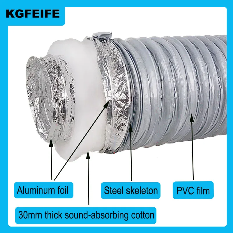 1PC 160/180/200/250/300mm Silencing Aluminum Foil Tube 0.6Meter PVC Aluminum Tube Air Ventilation Pipe Hose Flexible Exhaust